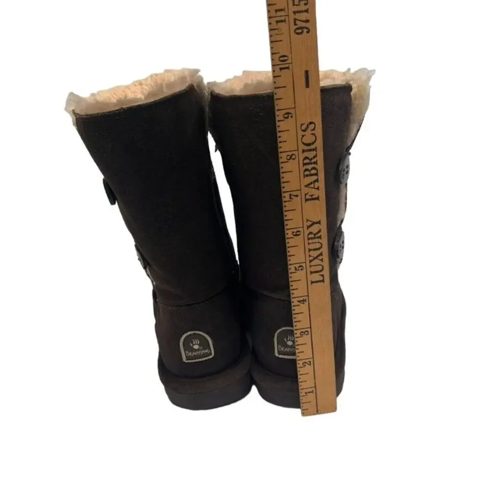 BEARPAW Boots Lori Girl Youth Size 4 Chocolate Brown Cow Suede Wool Blend lining